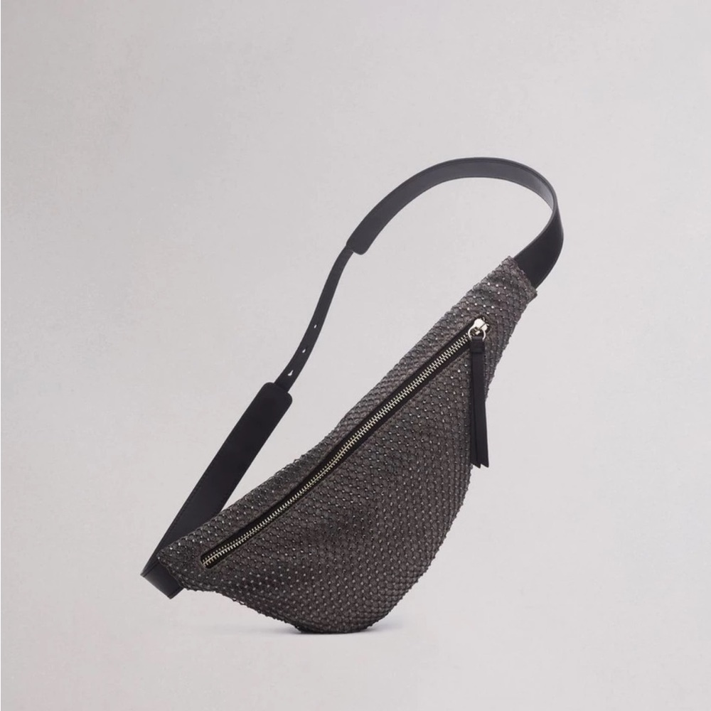 NWT rag and bone petra sling cross body bag grey  jewel dynamite crystal mesh